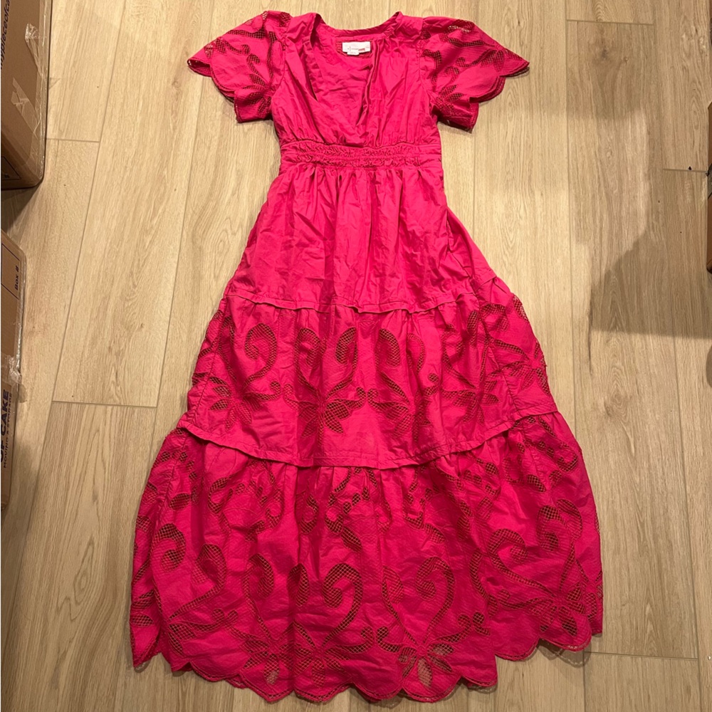 Anthropologie Fuchsia Eyelet Midi Dress